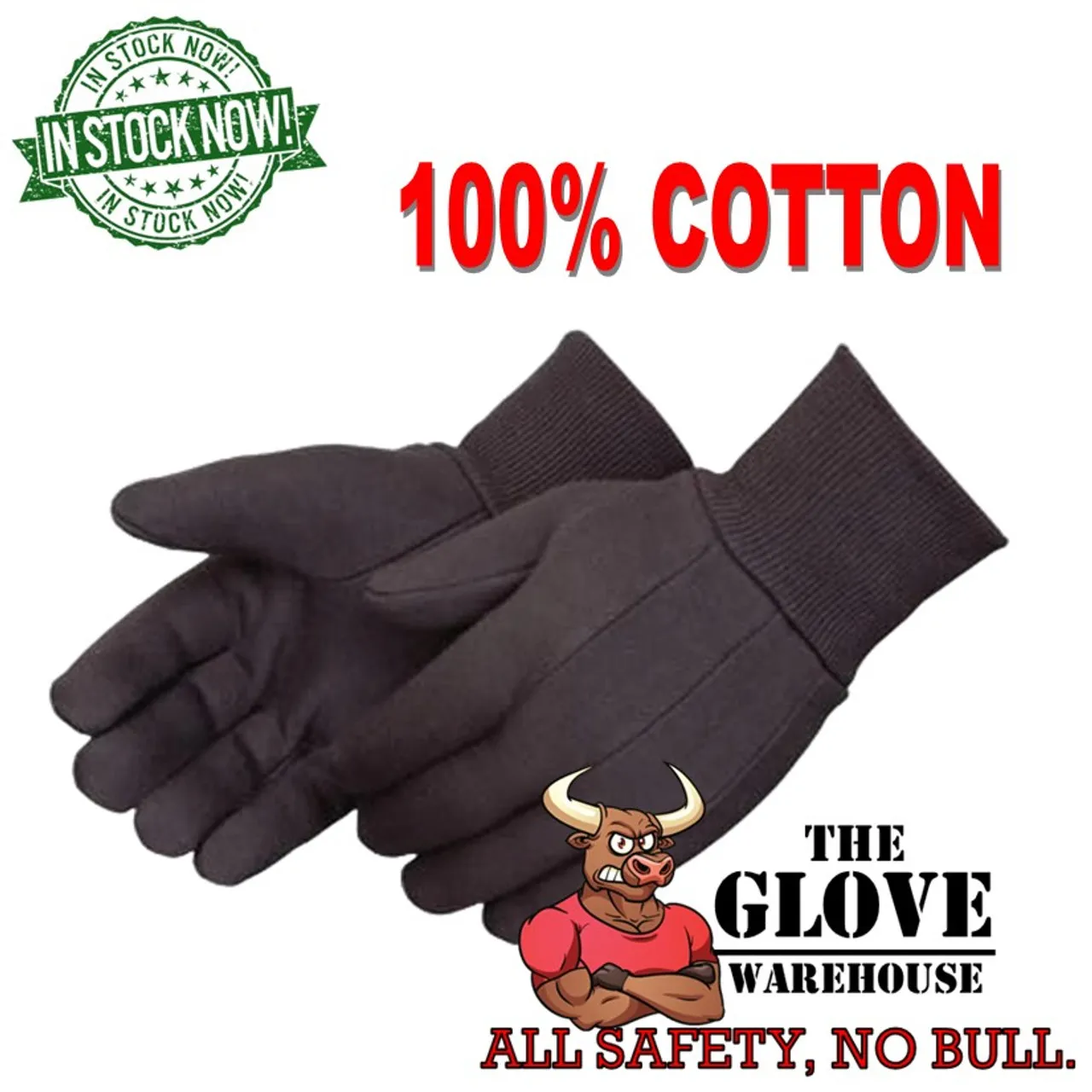 100% Cotton Brown Jersey Work Gloves, 12-Pack