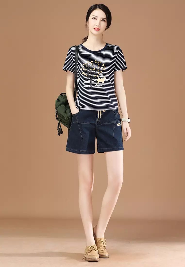 A-IN GIRLS Elastic Waist All-Match Jeans