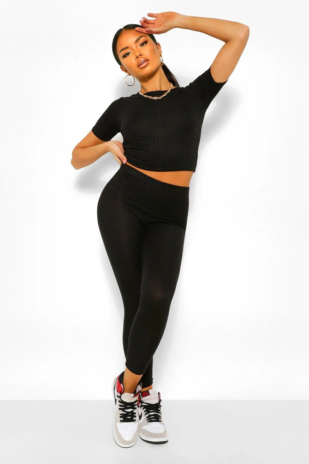 Bandage Rib Crop top and Leggings Set