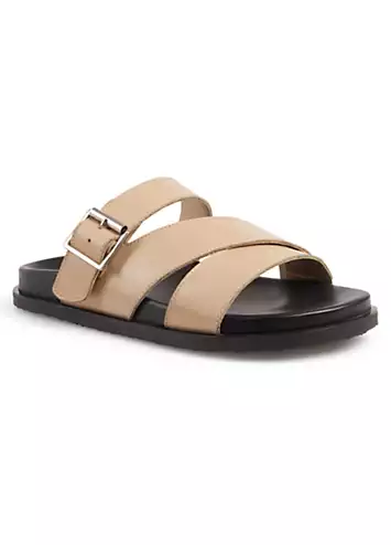Beige Leather Crossover Strap Footbed Sandals by Freemans | Look Again