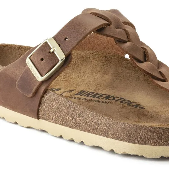 Birkenstock W' Gizeh Braided Cognac Oiled Leather Sandals