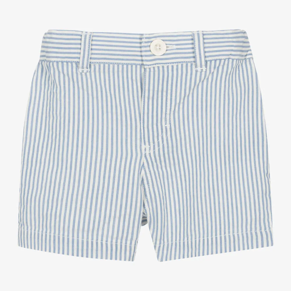Boys Blue & White Stripe Cotton Shorts