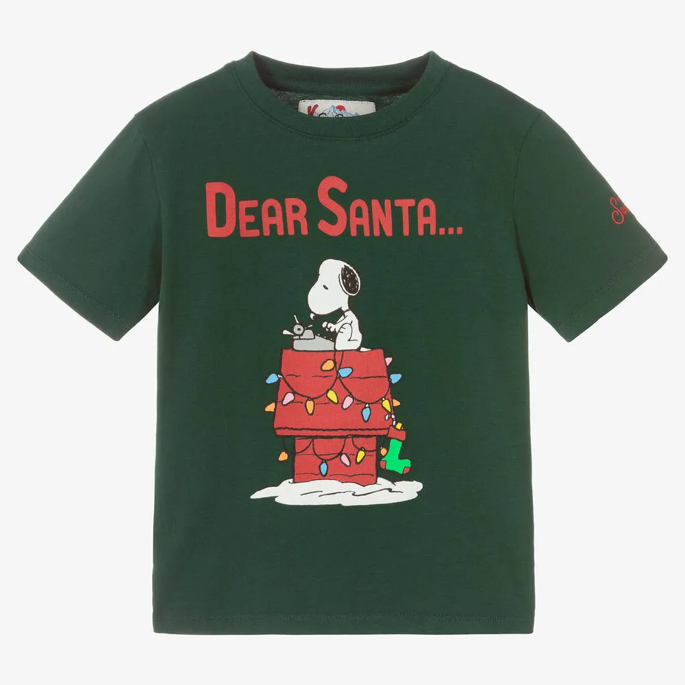 Boys Green Cotton Snoopy T-Shirt