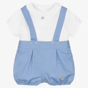 Boys White & Blue Cotton Shorts Set