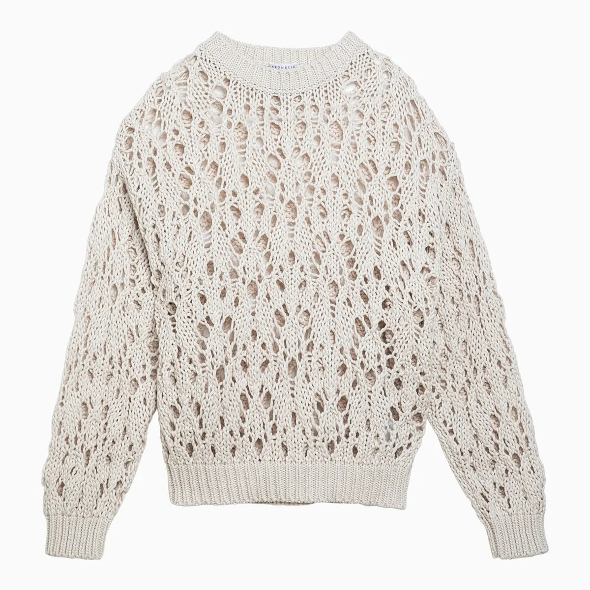 Brunello Cucinelli    Brunello Cucinelli White Beige Cotton Openwork Jersey