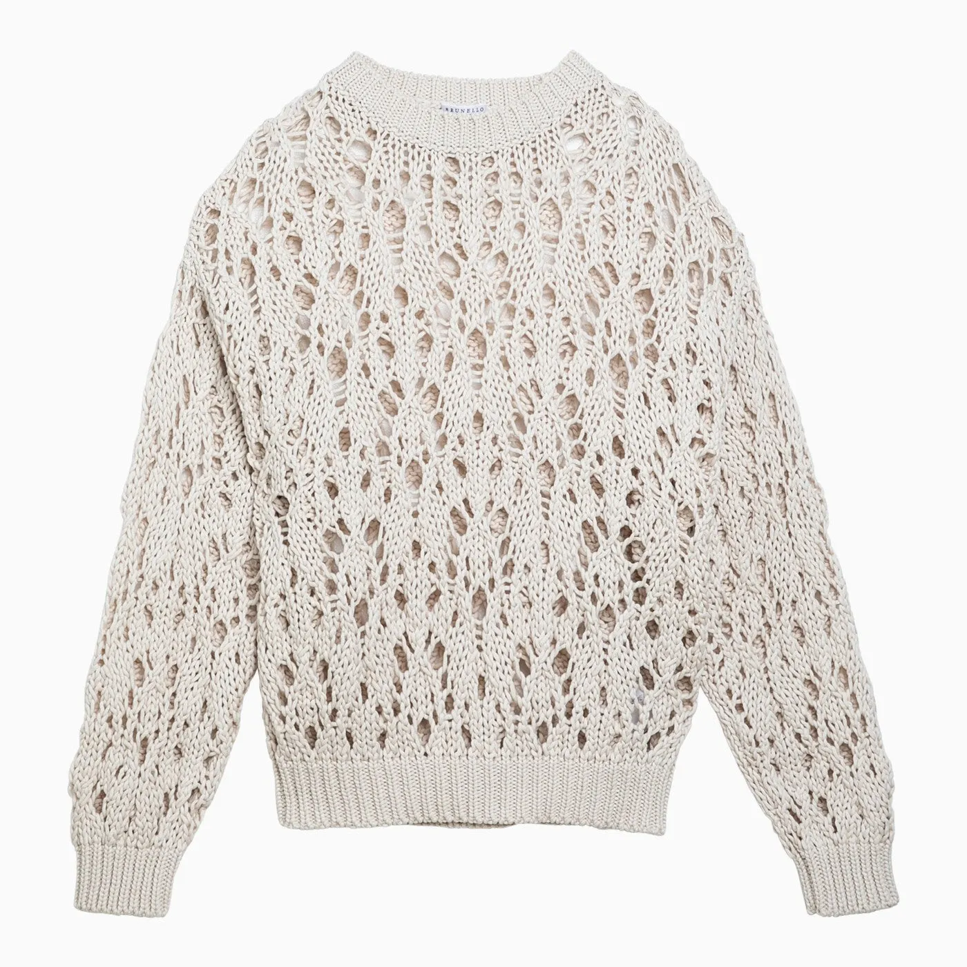 Brunello Cucinelli    Brunello Cucinelli White Beige Cotton Openwork Jersey