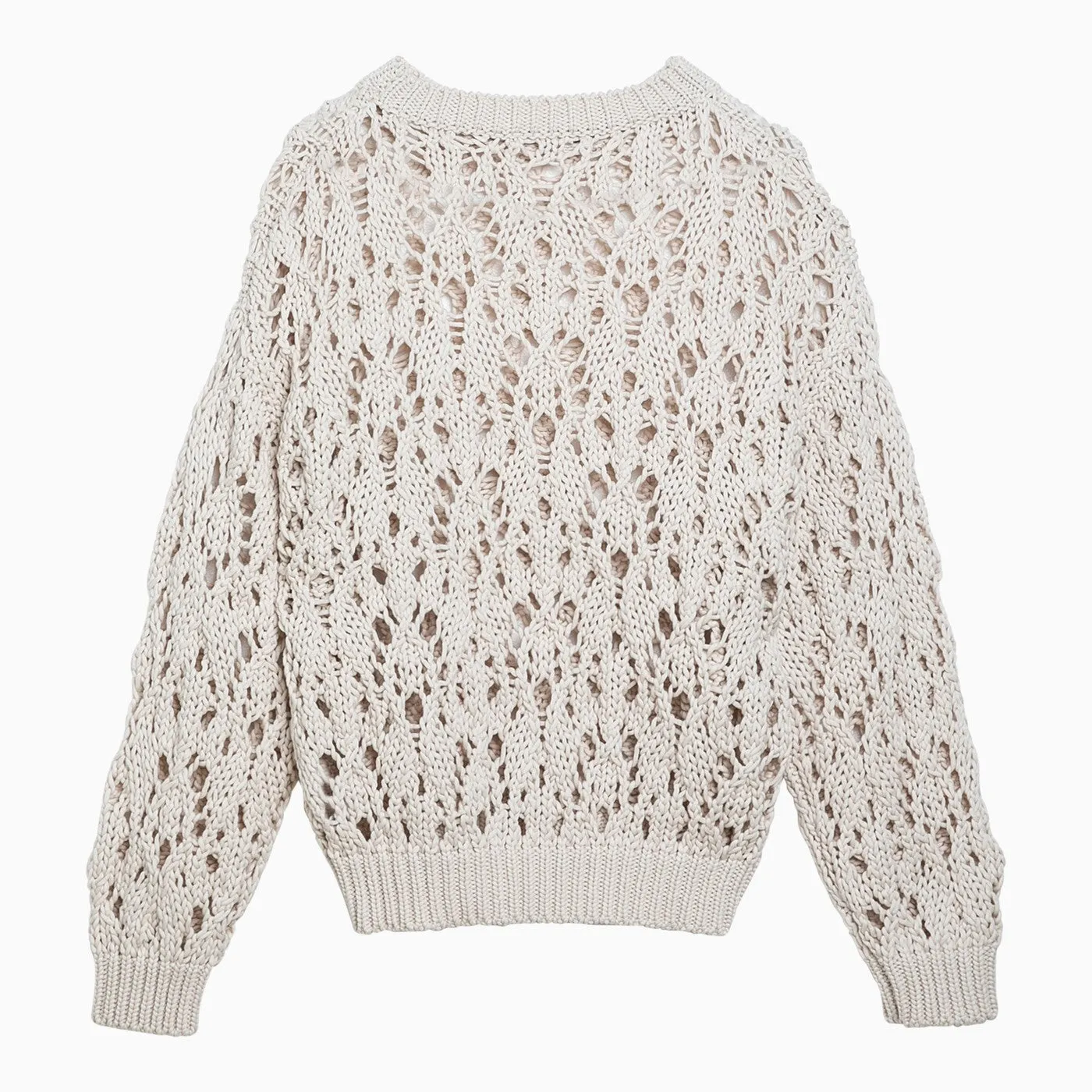 Brunello Cucinelli    Brunello Cucinelli White Beige Cotton Openwork Jersey