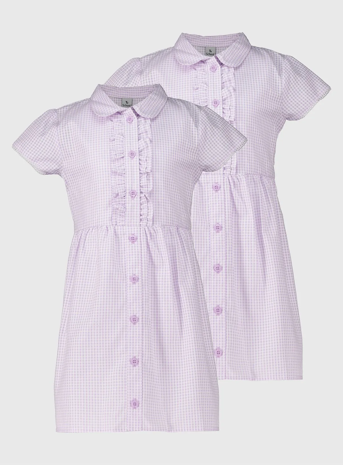 Buy Lilac Gingham Ruffle School Dress 2 Pack 14 years | School dresses | Tu