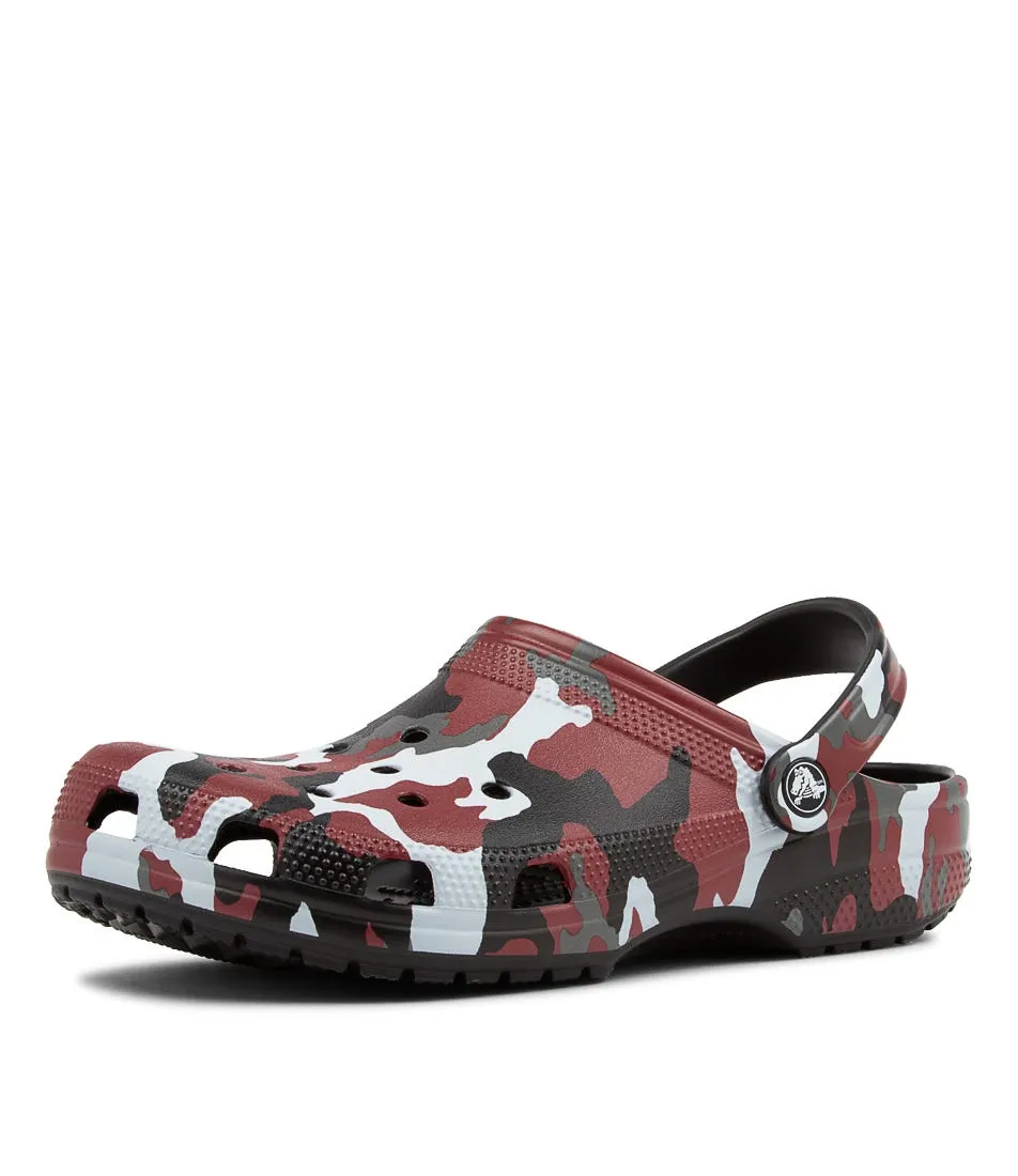 CROCS Classic Printed Black Red Croslite Sandals