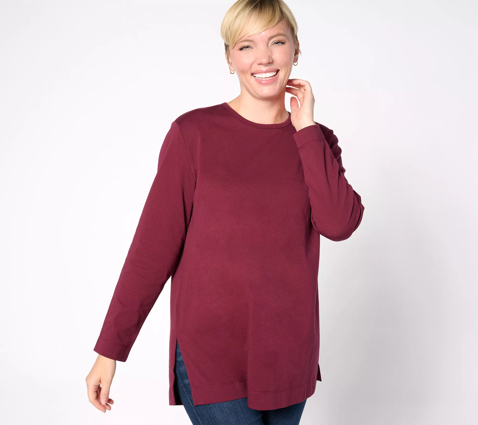 Denim & Co. Essentials Petite Cotton Jersey Oversized Tunic