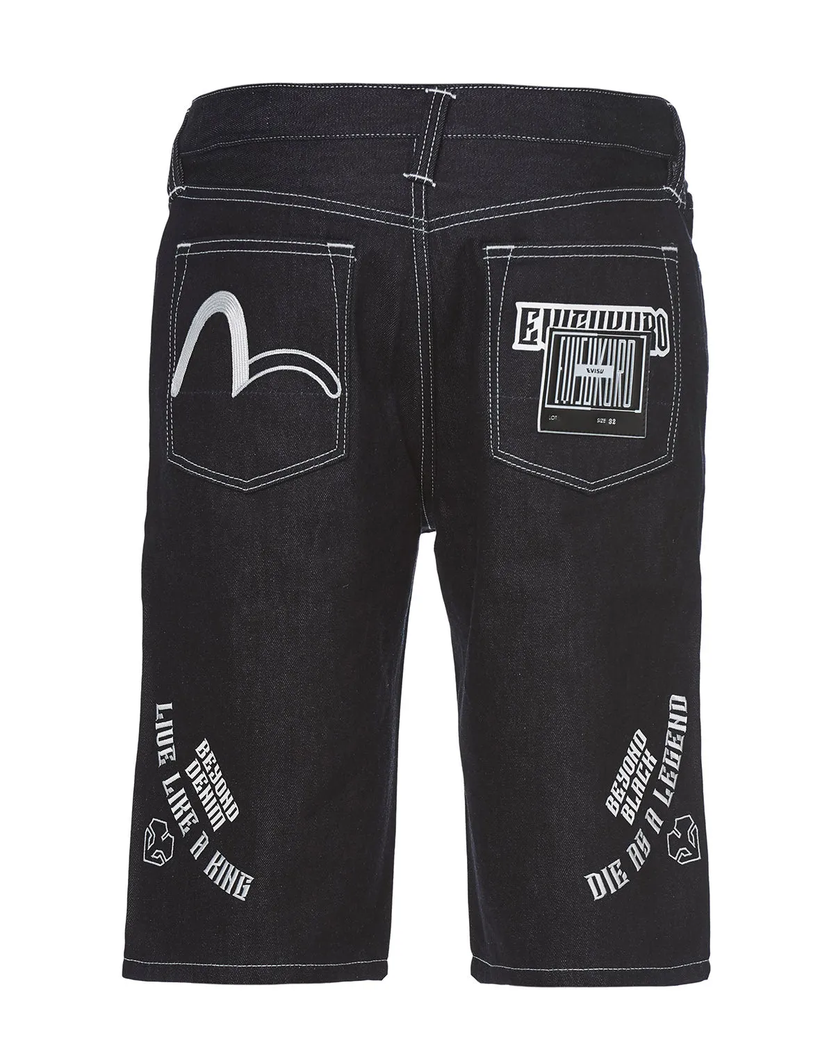 Denim Shorts with Seagull and Logo Printed Pockets