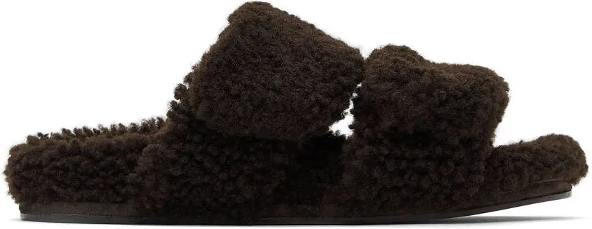 Dries Van Noten Brown Shearling Platform Slide Sandals