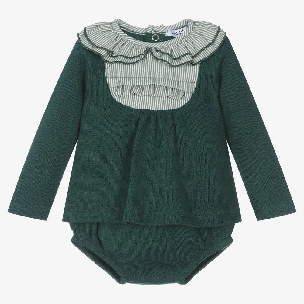 Girls Dark Green Cotton Shorts Set