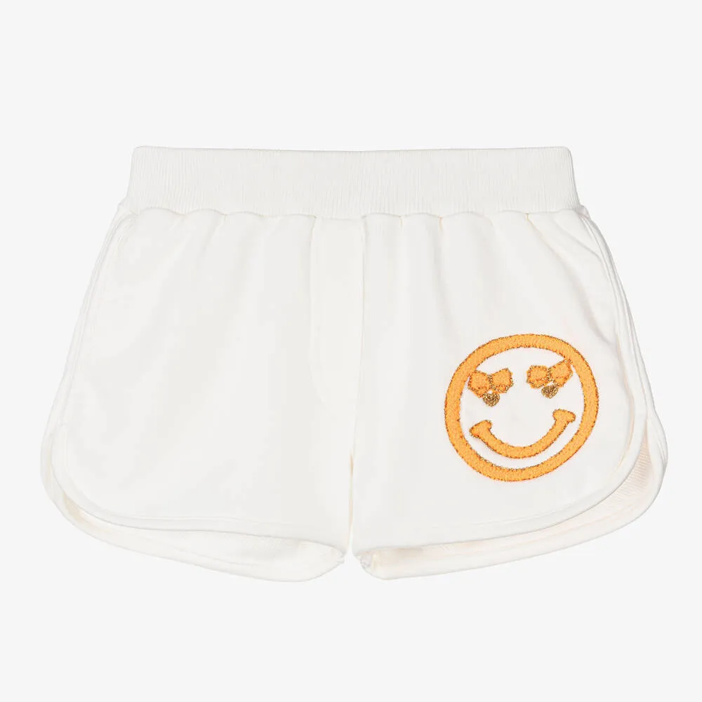 Girls White & Orange Cotton Shorts