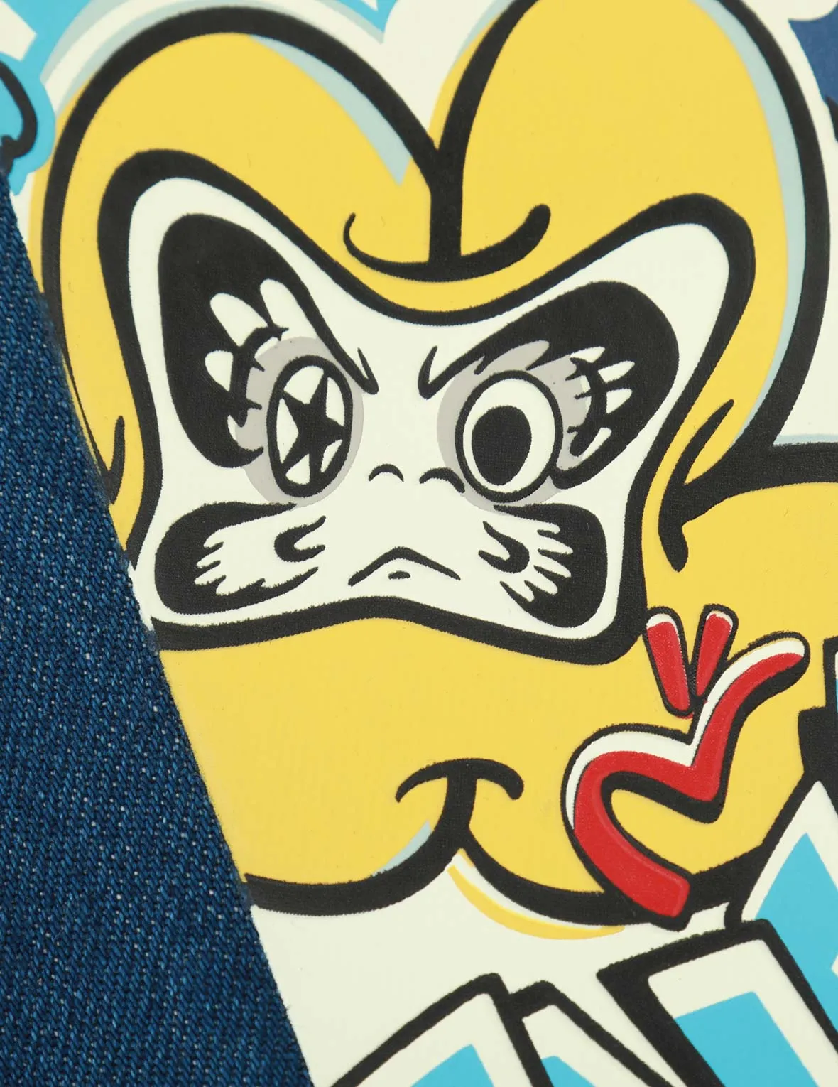 Graffiti Daruma Daicock Print Denim Shorts