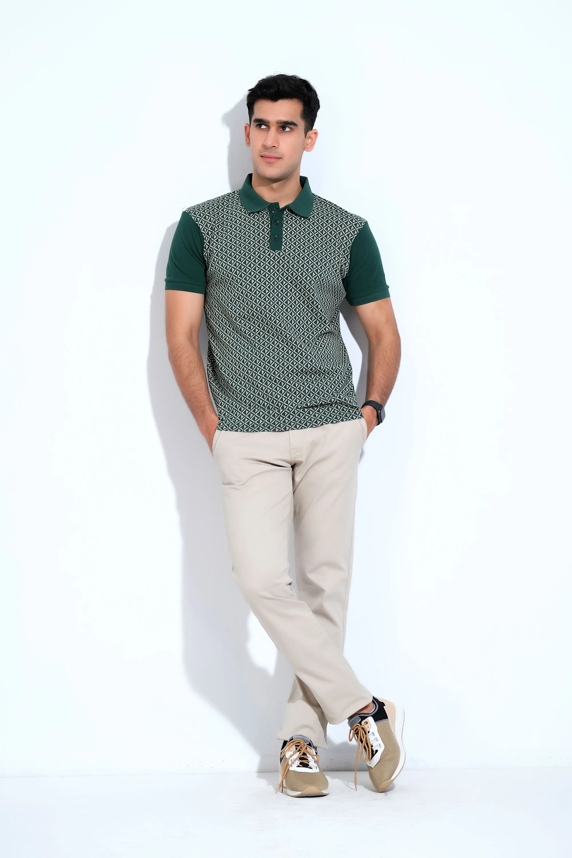 Green & White Dotted T-Shirt