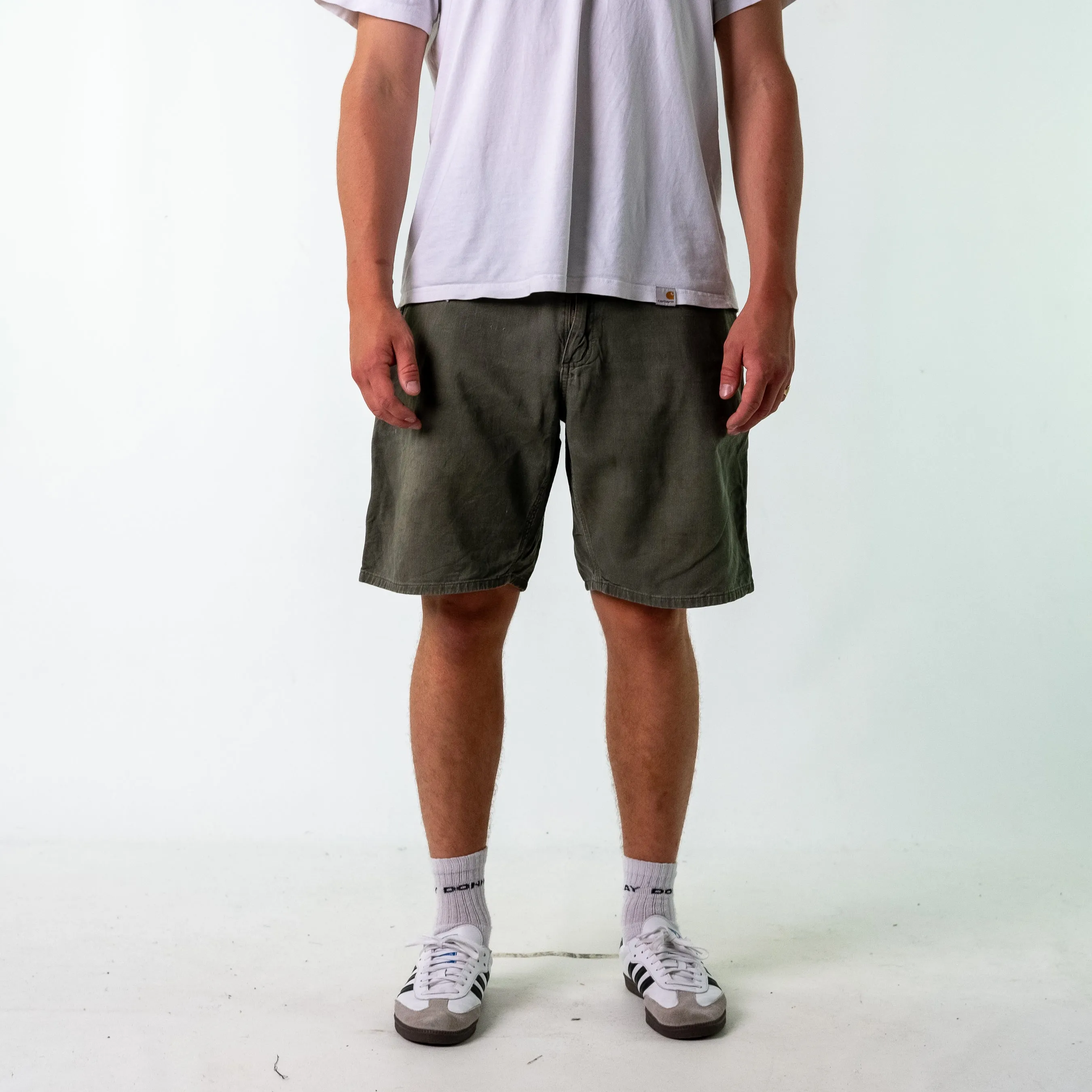 Grey 90s Carhartt Denim Carpenter Jorts Shorts (34)