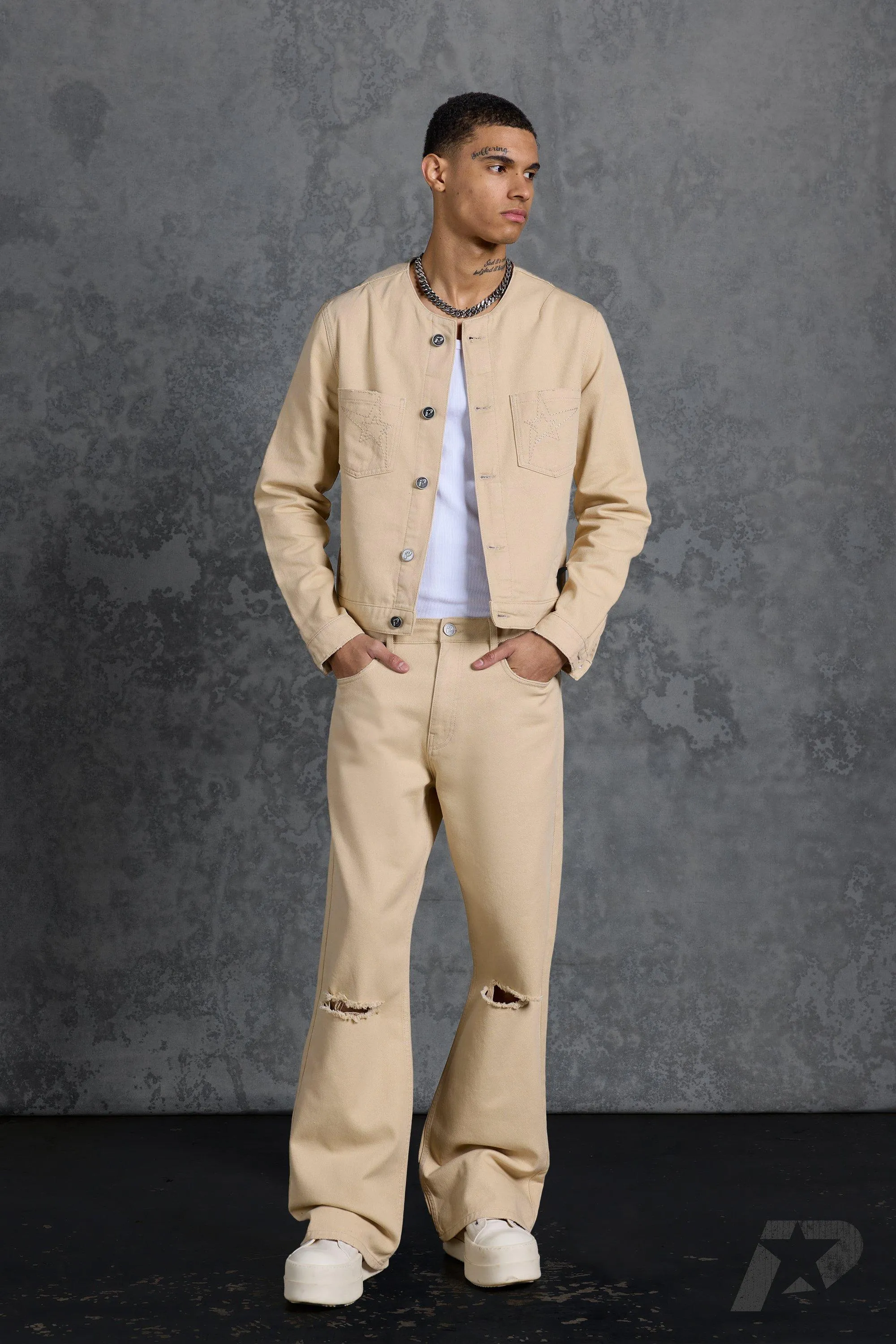 Gunna Slim Fit Flare Stacked Jeans With Ripped Knee