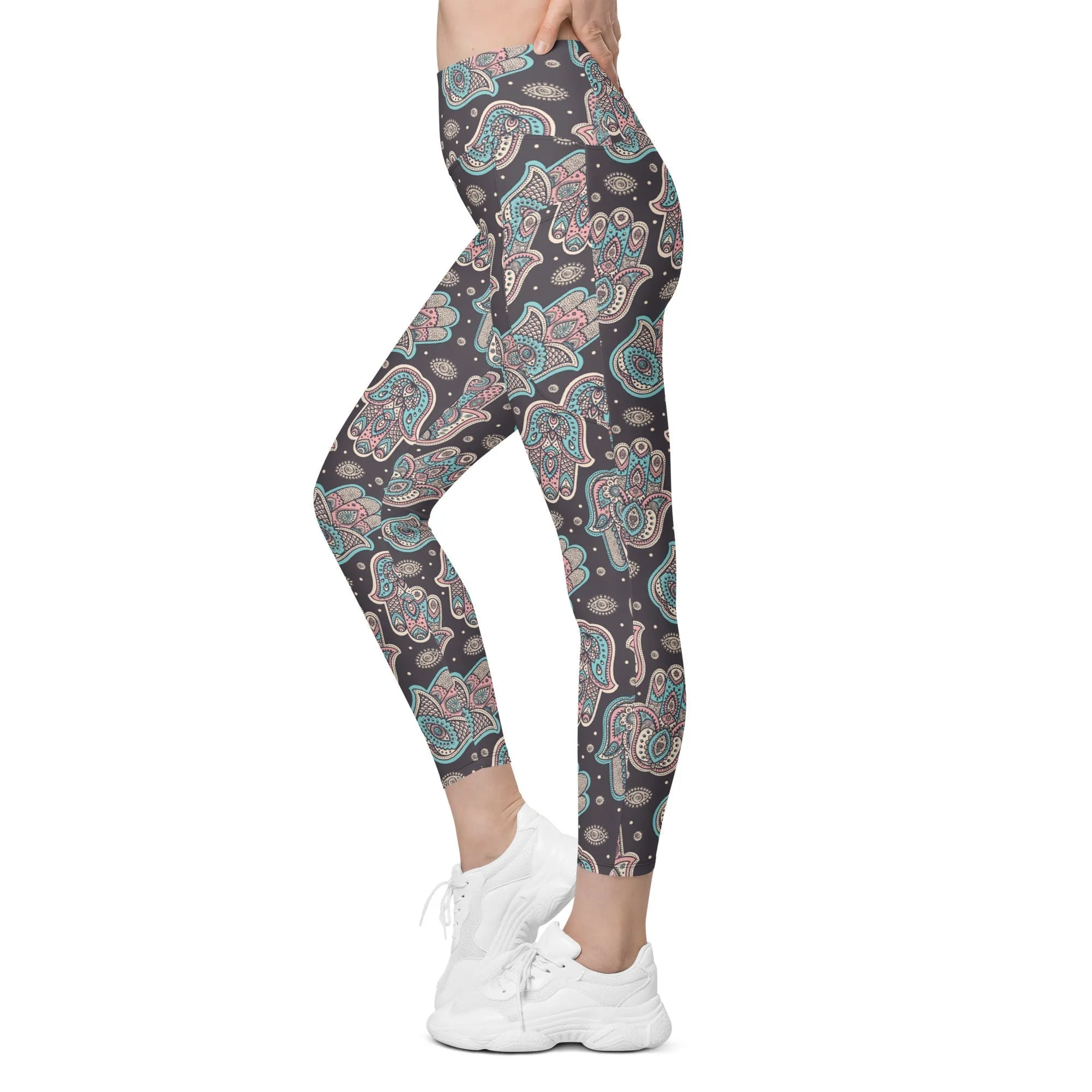 Hand Drawn Hamsa Leggings With Pockets