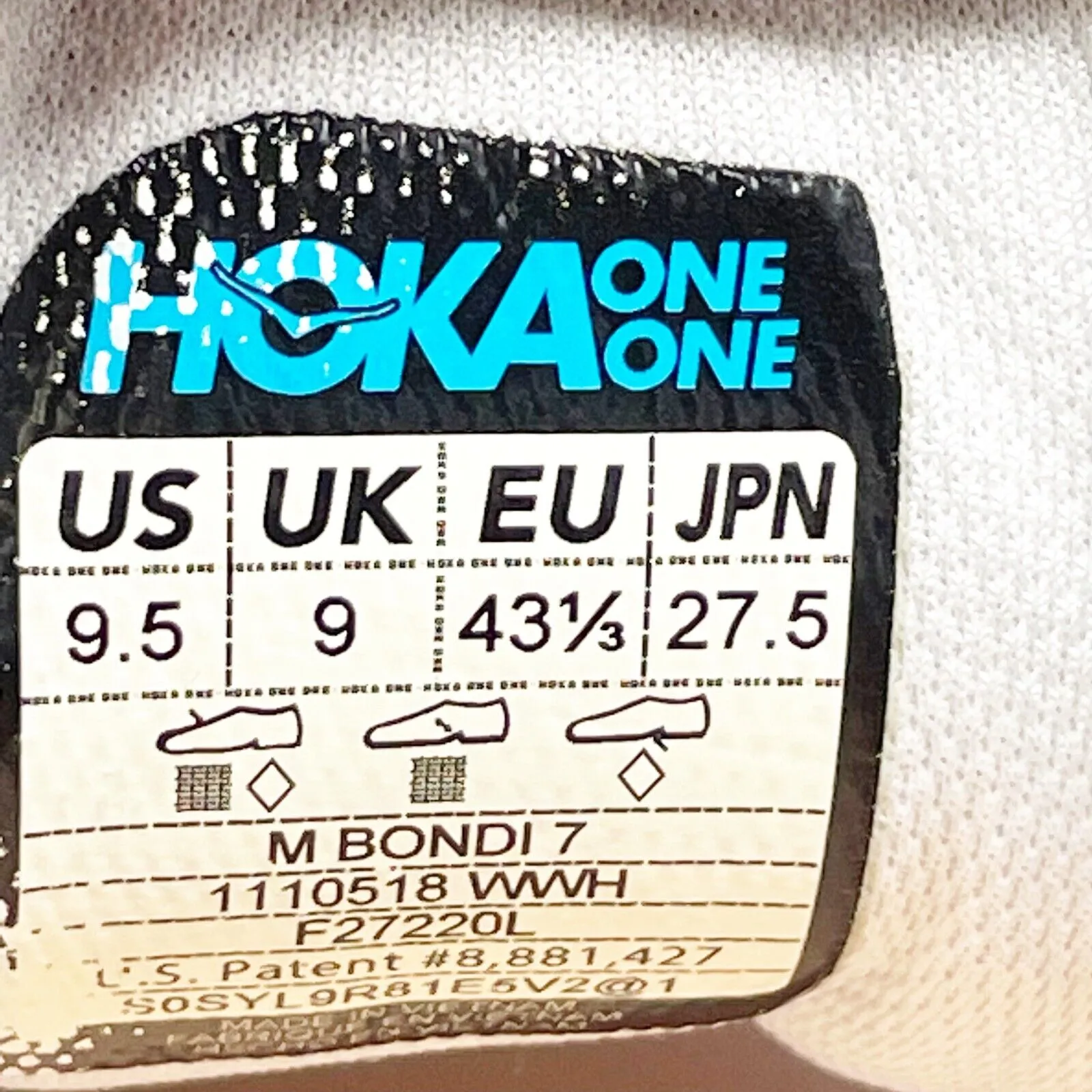 Hoka One One Mens Bondi 7 1110518 WWH White Running Shoes Sneakers Size 9.5