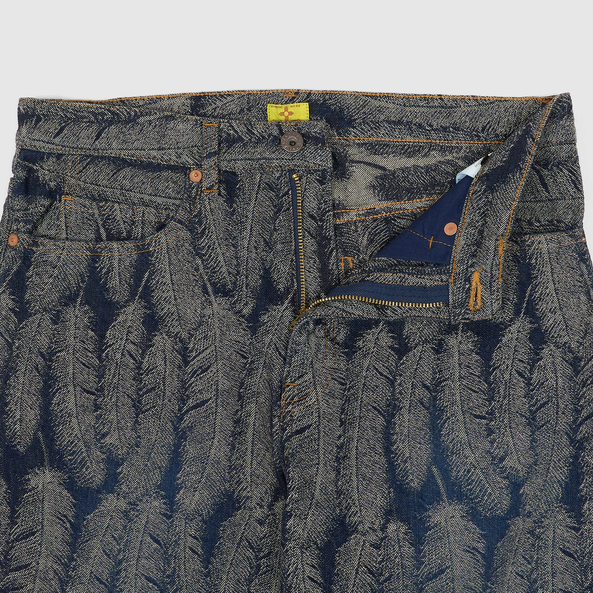Kapital 5-Pocket Okabellbo Flared Feather Jacquard Boot Cut Jeans