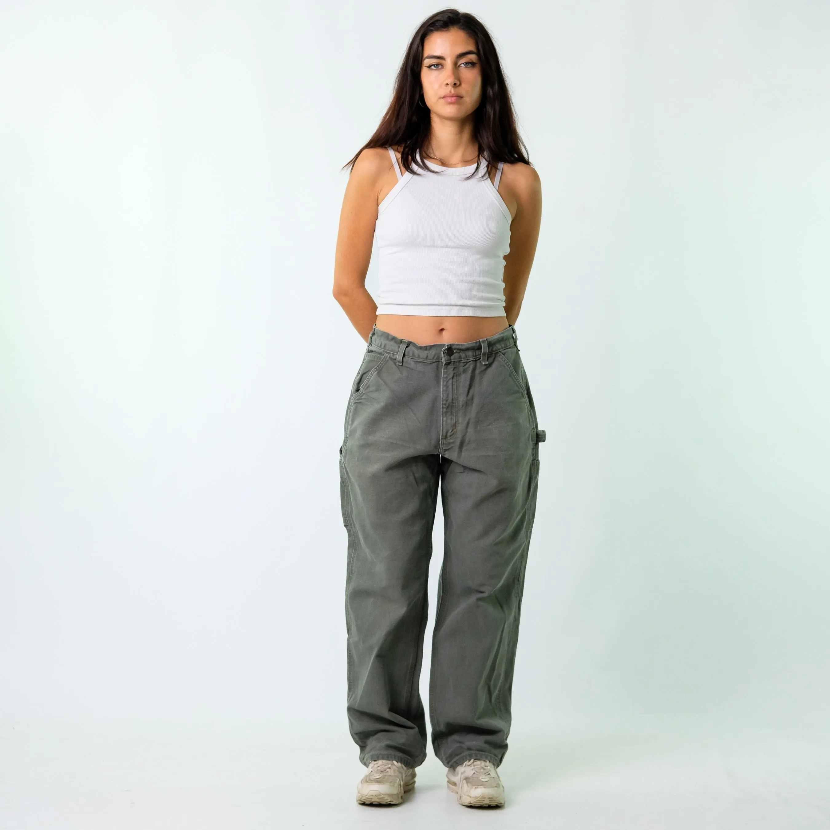 Khaki Green y2ks Carhartt Canvas Carpenter Jeans Baggy Pants (33x32)