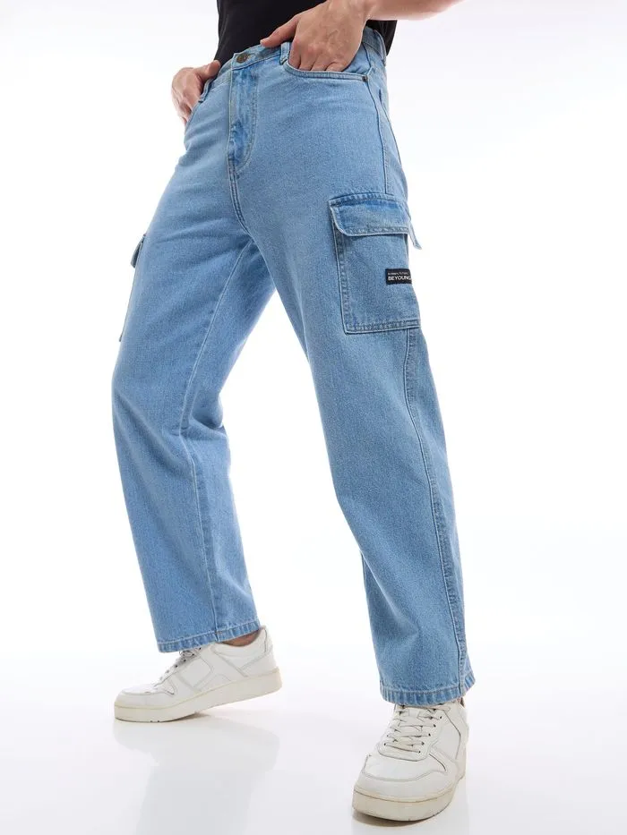 Light Blue Denim 6 Pocket Cargo Jeans Men India - Beyoung