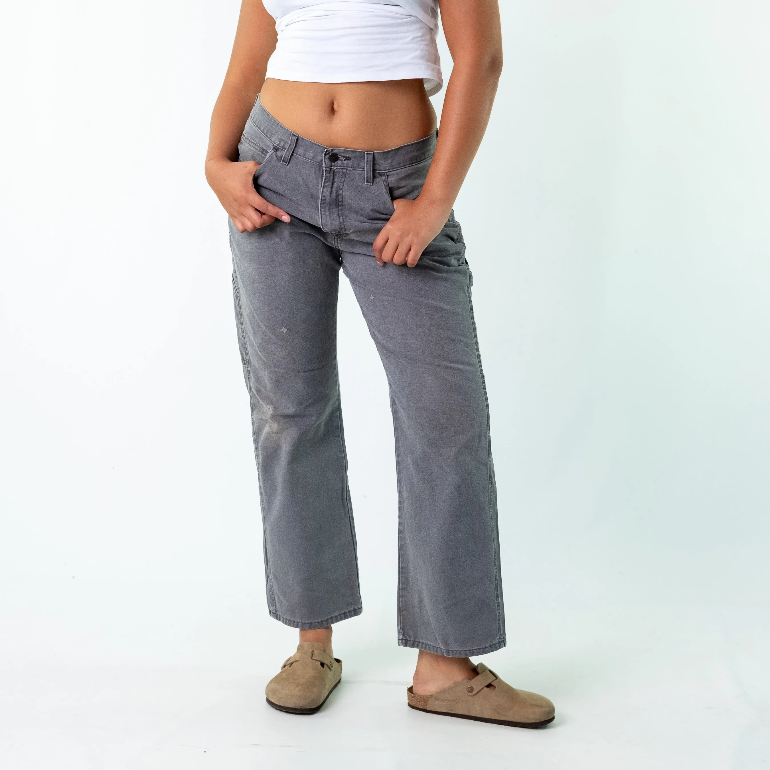 Light Grey y2ks Dickies Denim Carpenter Jeans Baggy Pants (32x30)