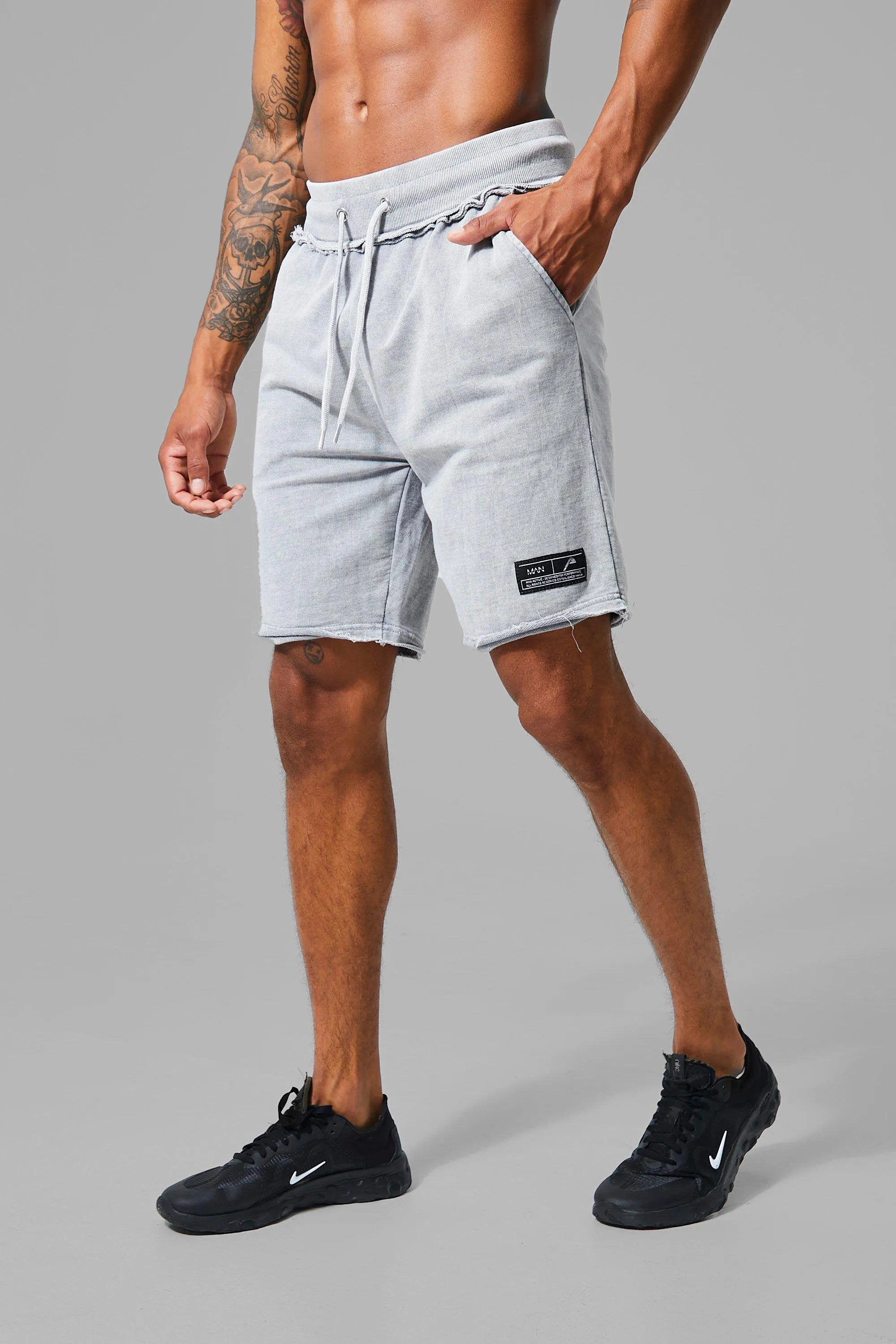 Man Active Acid Wash Raw Jersey Short | boohooMAN UK