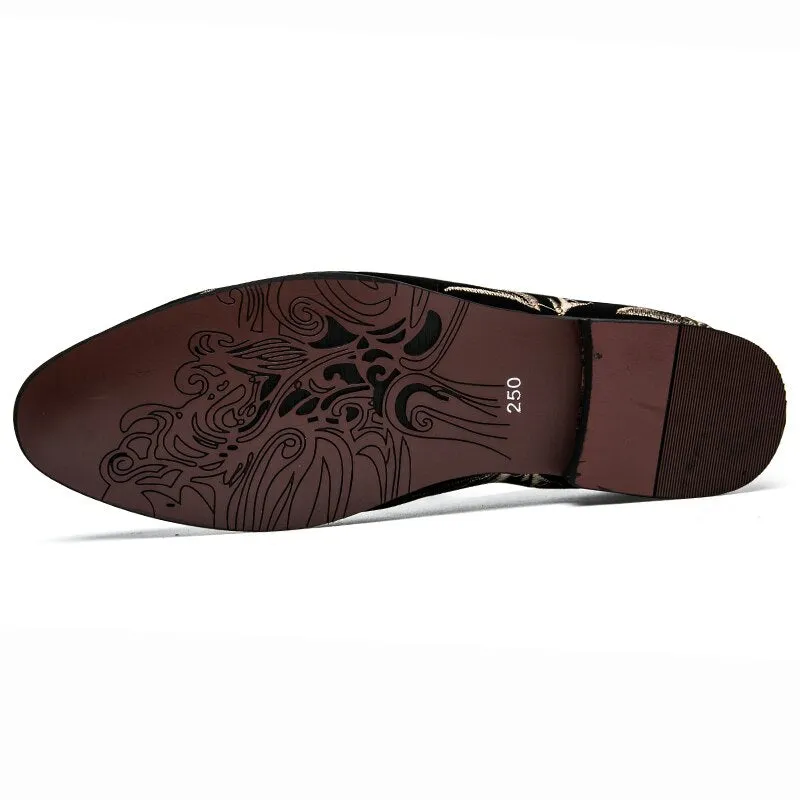 Mbluxy  Men's Fashion Suede Leather Embroidery Loafers Mens Casual