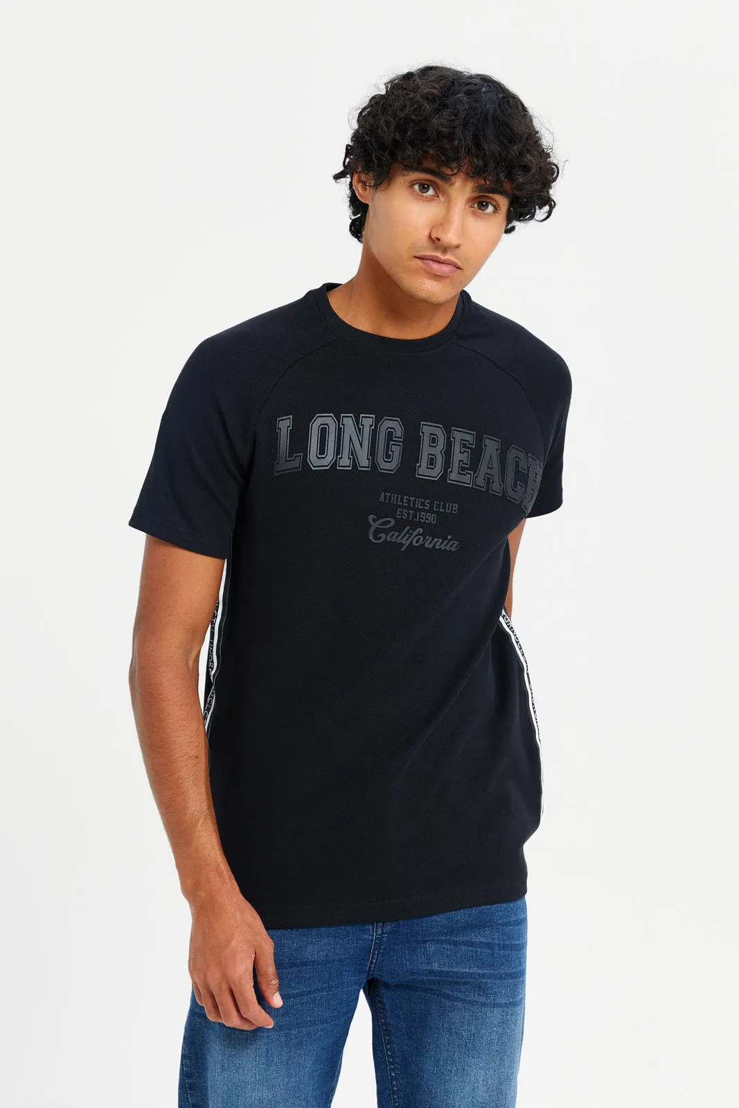 Men Black Foil Print T-Shirt