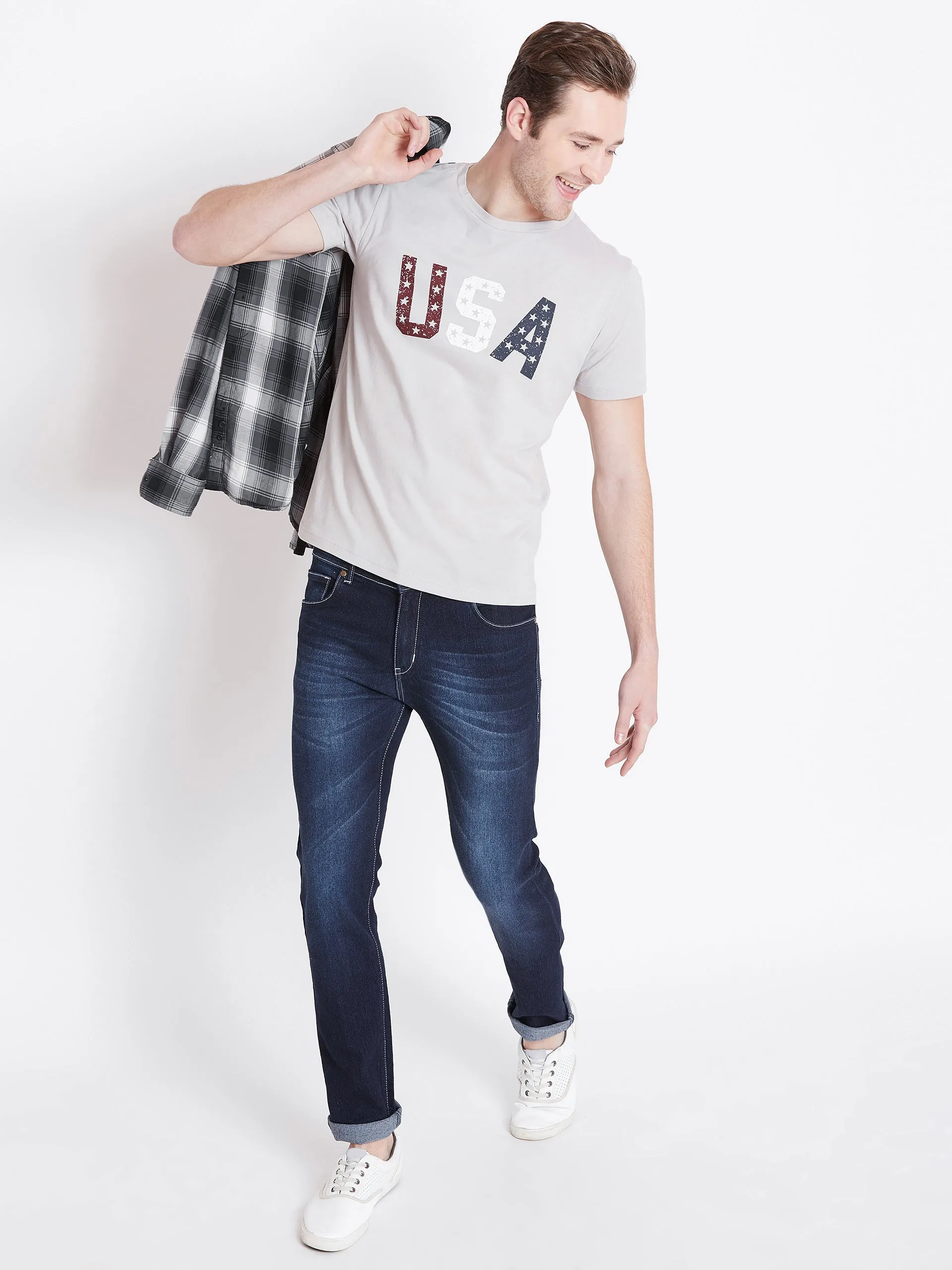 Men Grey Printed Casual T-shirt