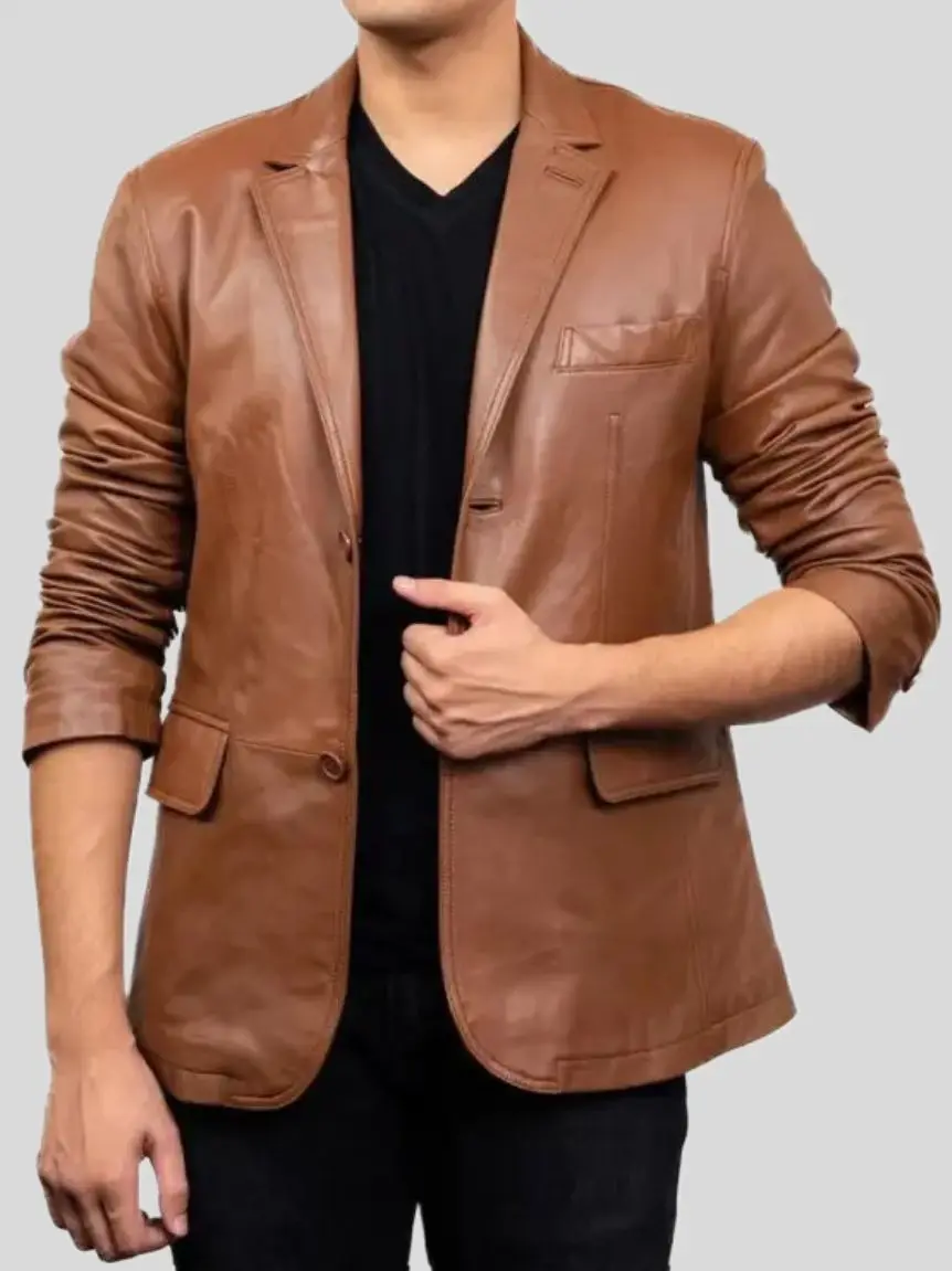 Men's Brown Leather Blazer: Normanby – Leather Jackets NZ