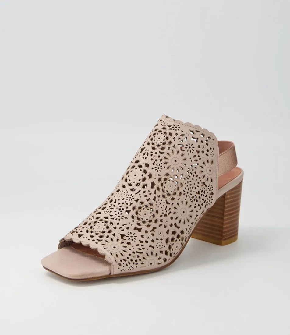 MIDAS Pristine Cafe Rose Gold Leather Elastic Sandals