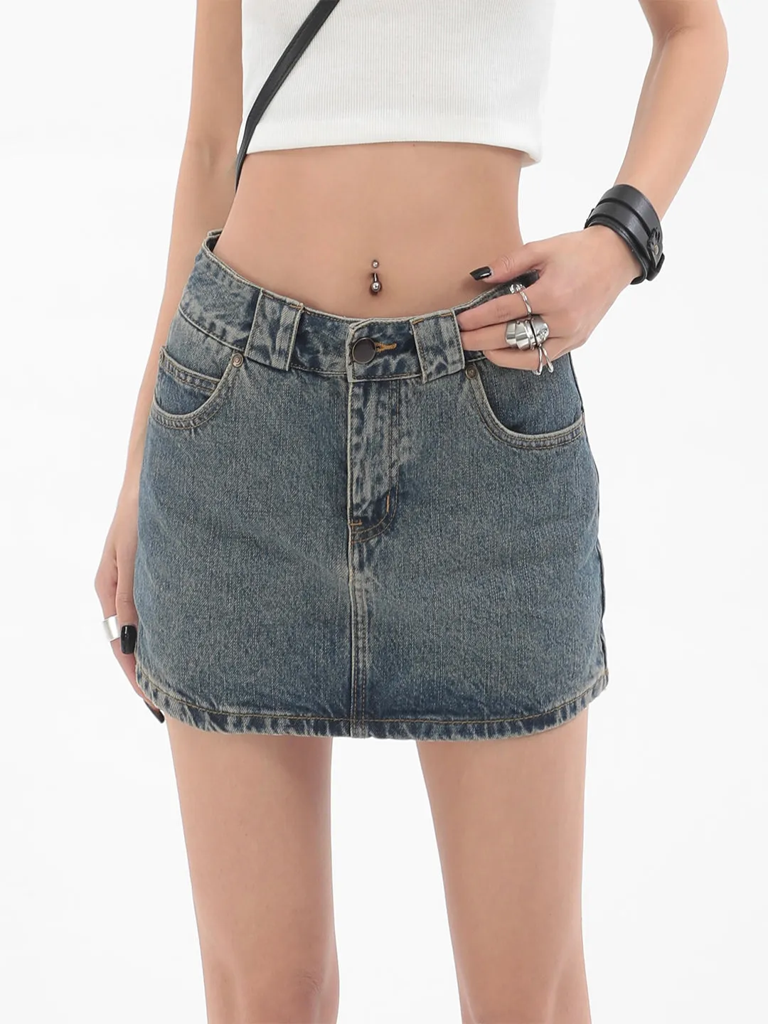 Mindy Denim Blue Mid Waist Casual Mini Jeans Skirt