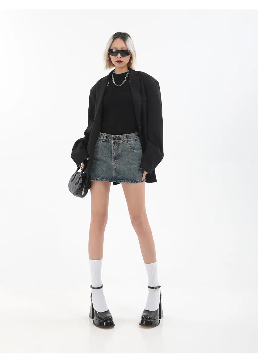 Mindy Denim Blue Mid Waist Casual Mini Jeans Skirt