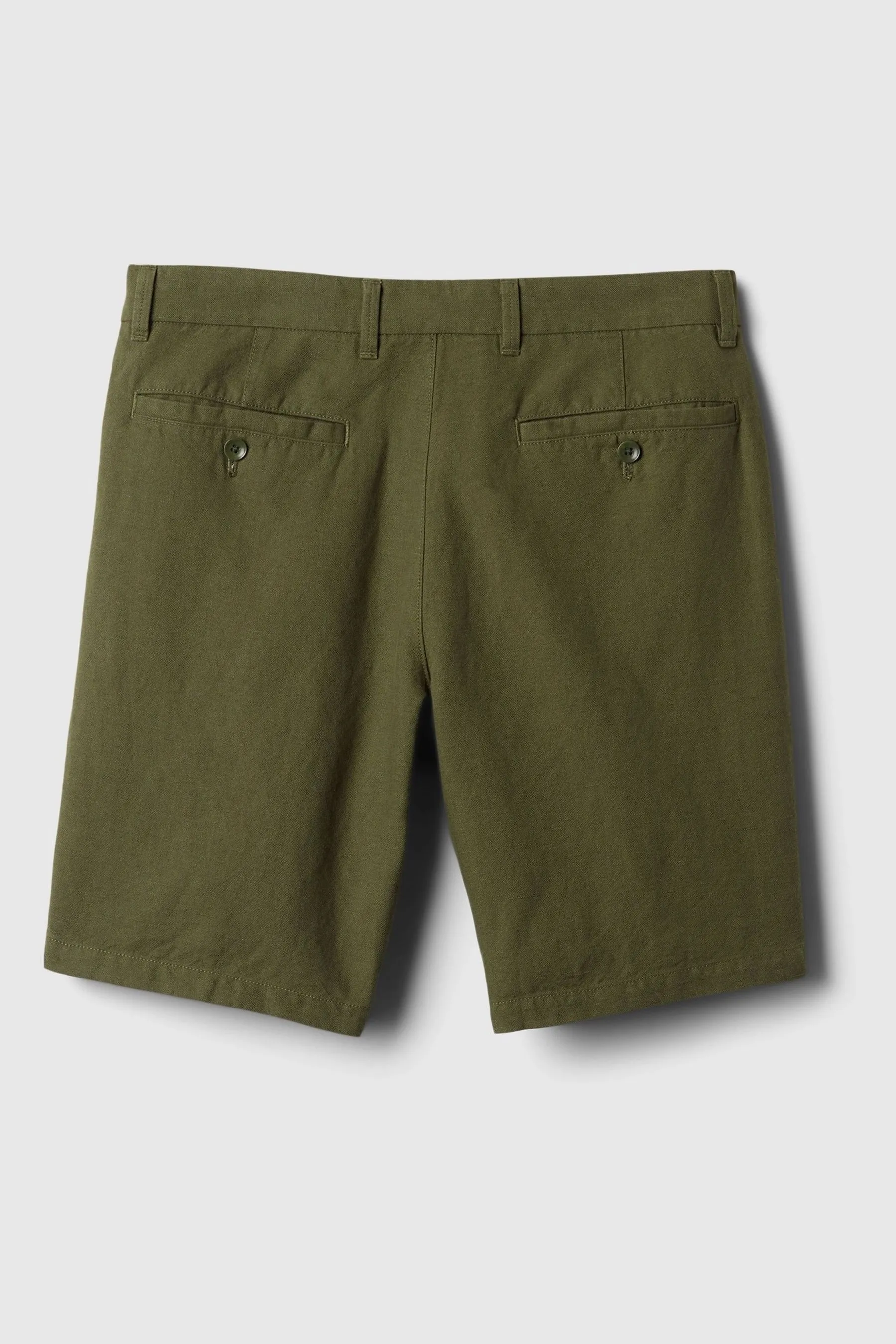 Olive Green Linen Cotton Flat Front Shorts