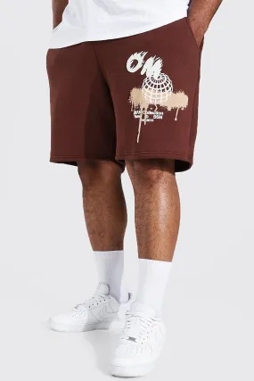 Plus Size Jersey Short With Graffiti Print | boohooMAN UK