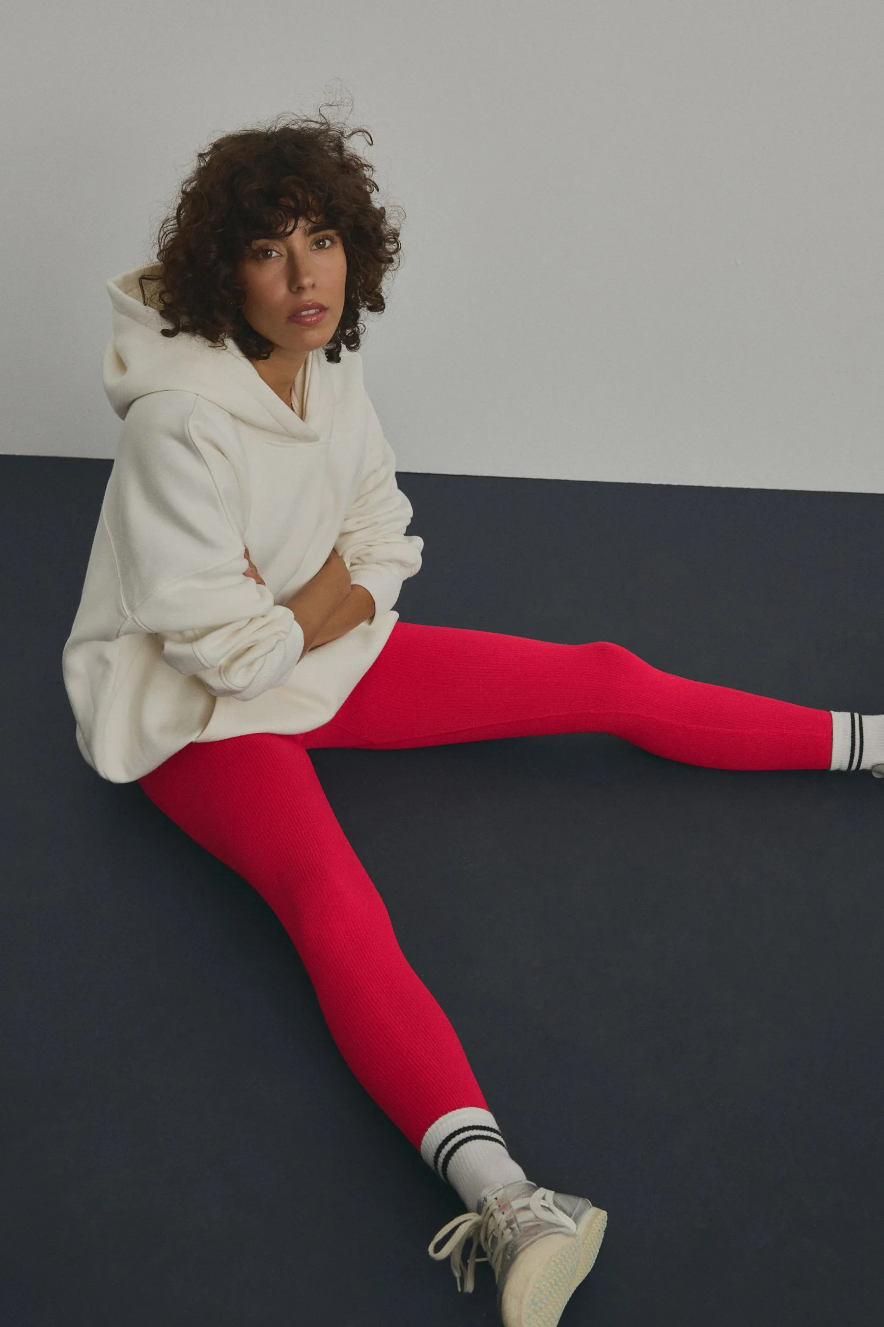 Red Ribbed Seamless High Waist Leggings