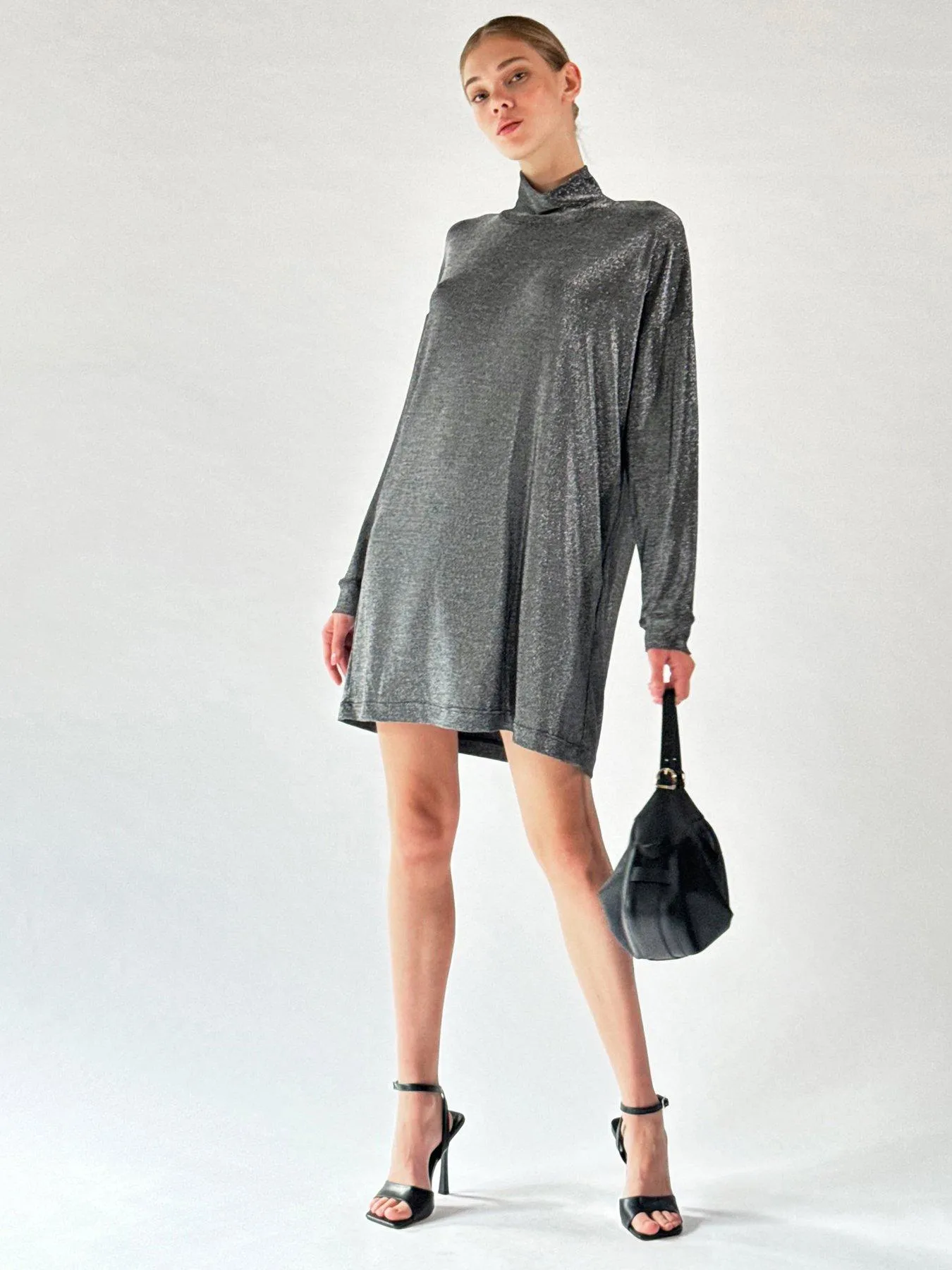 Religion Long sleeved slinky metallic jersey Karla Tunic dress - Grey