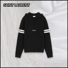 Saint Laurent  |Street Style Long Sleeves Plain Logo Hoodies & Sweatshirts