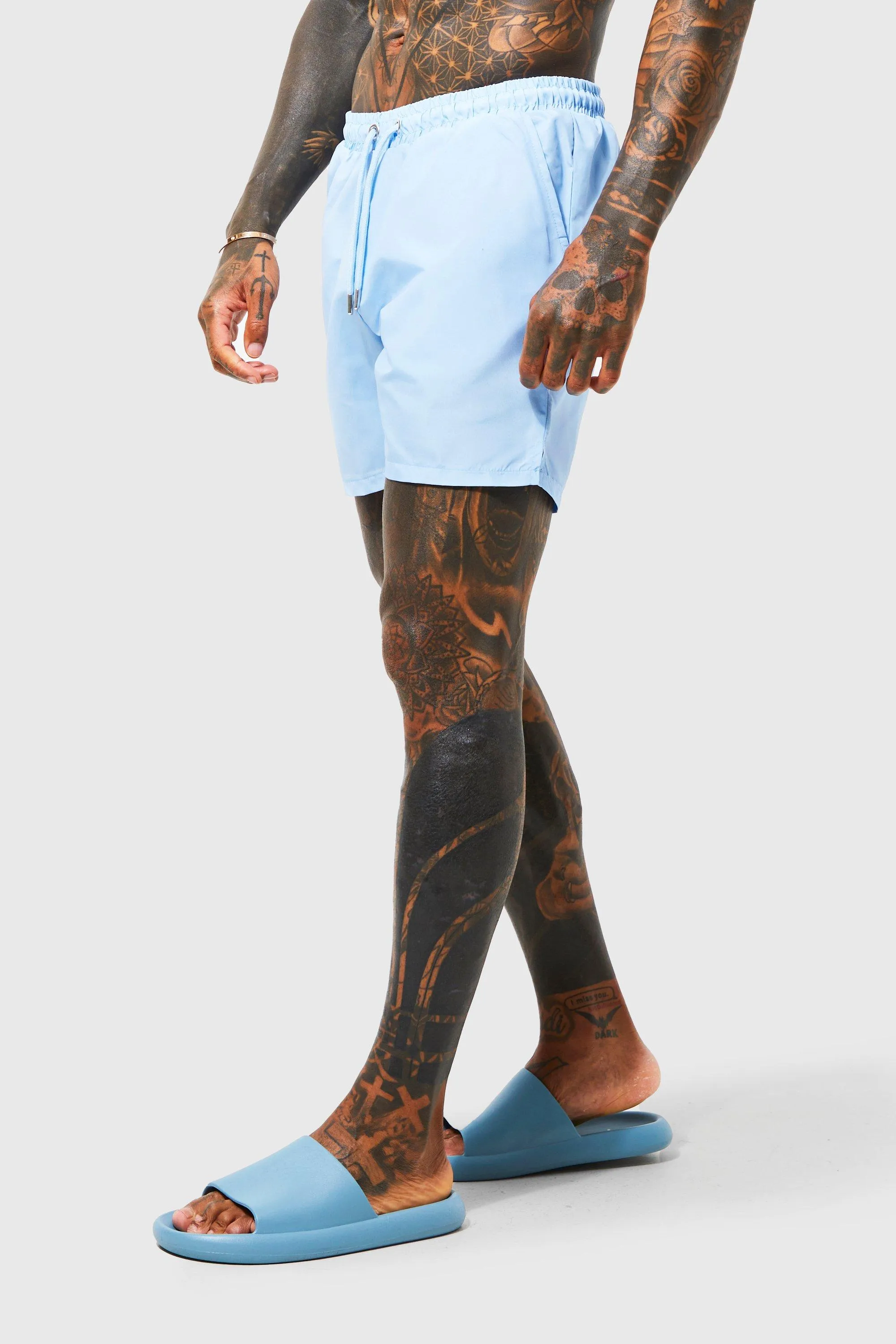 Short Length Split Hem Swim Shorts | boohooMAN UK