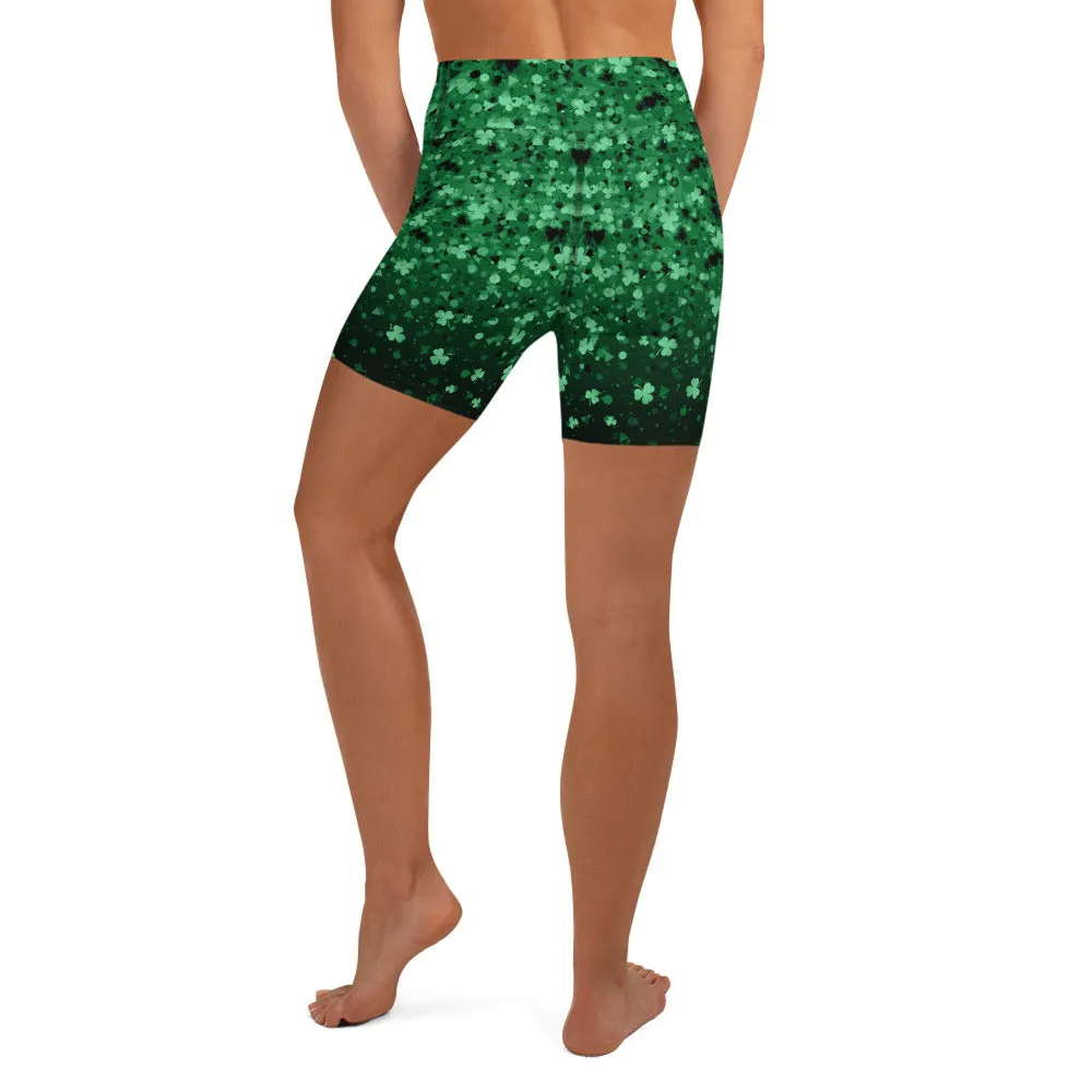 St. Patrick's Day Glitter Print Yoga Shorts