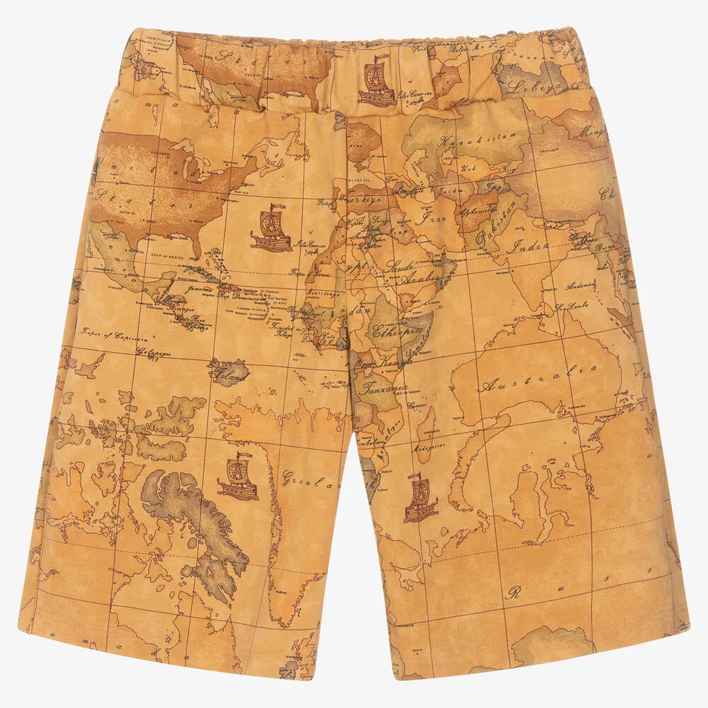Teen Boys Beige Geo Map Shorts