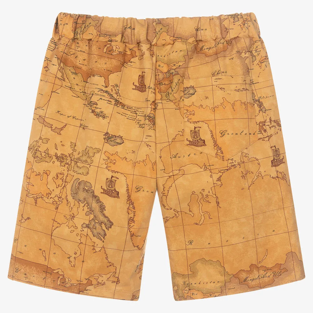 Teen Boys Beige Geo Map Shorts