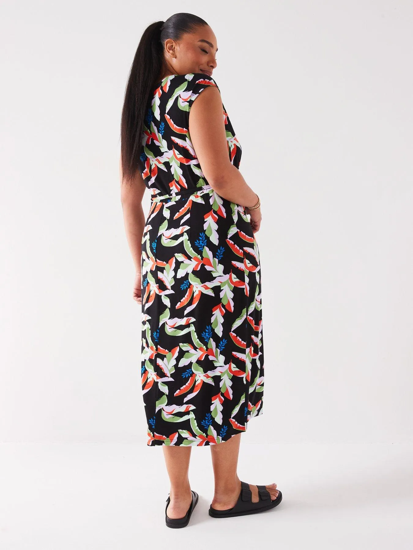 V by Very Curve Wrap Jersey Midi Dress - Multi