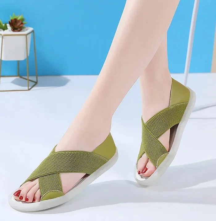 Women's Summer Army Green Elastic Stretch Fabric Concise Sandals