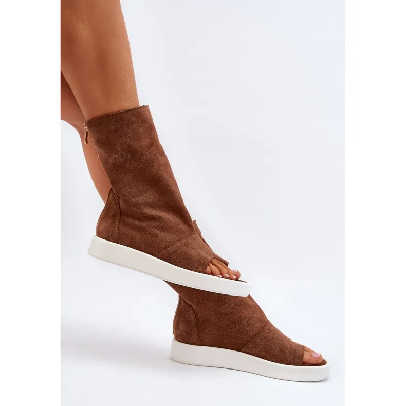 Zazoo 3441 Women's Suede Sandals With Brown Upper